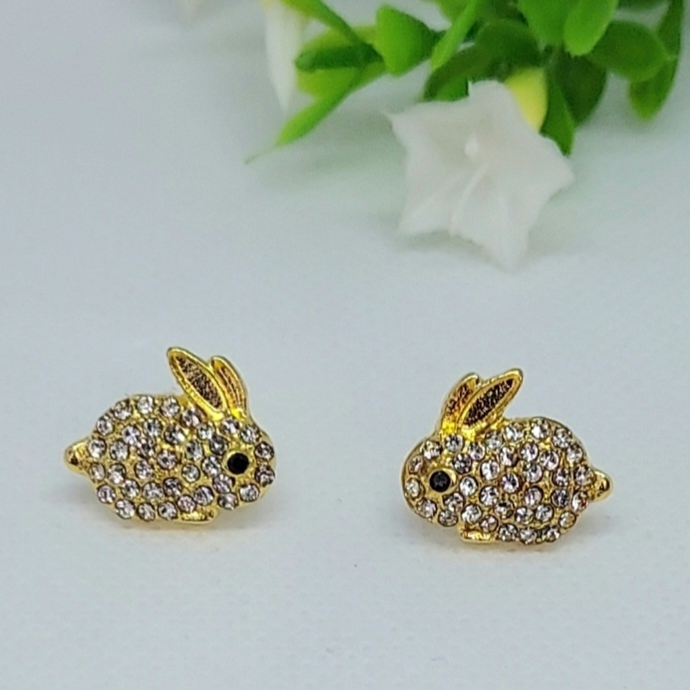 Bunny Stud Earrings Gold Reinstone /Crystal  - NWT